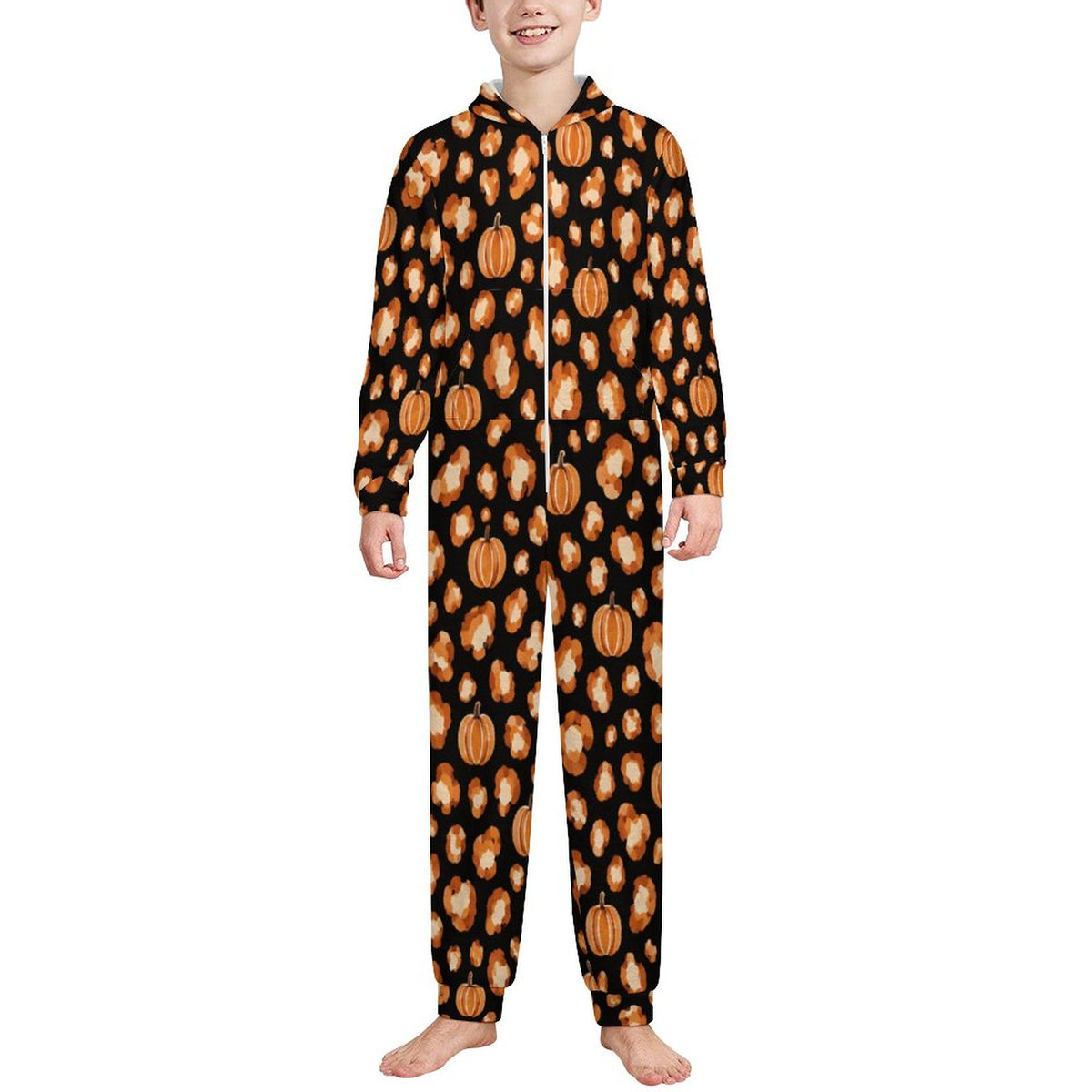 250gsm Flannel Footless Zip up Kid Jumpsuit Pajamas(All-Over Printing)