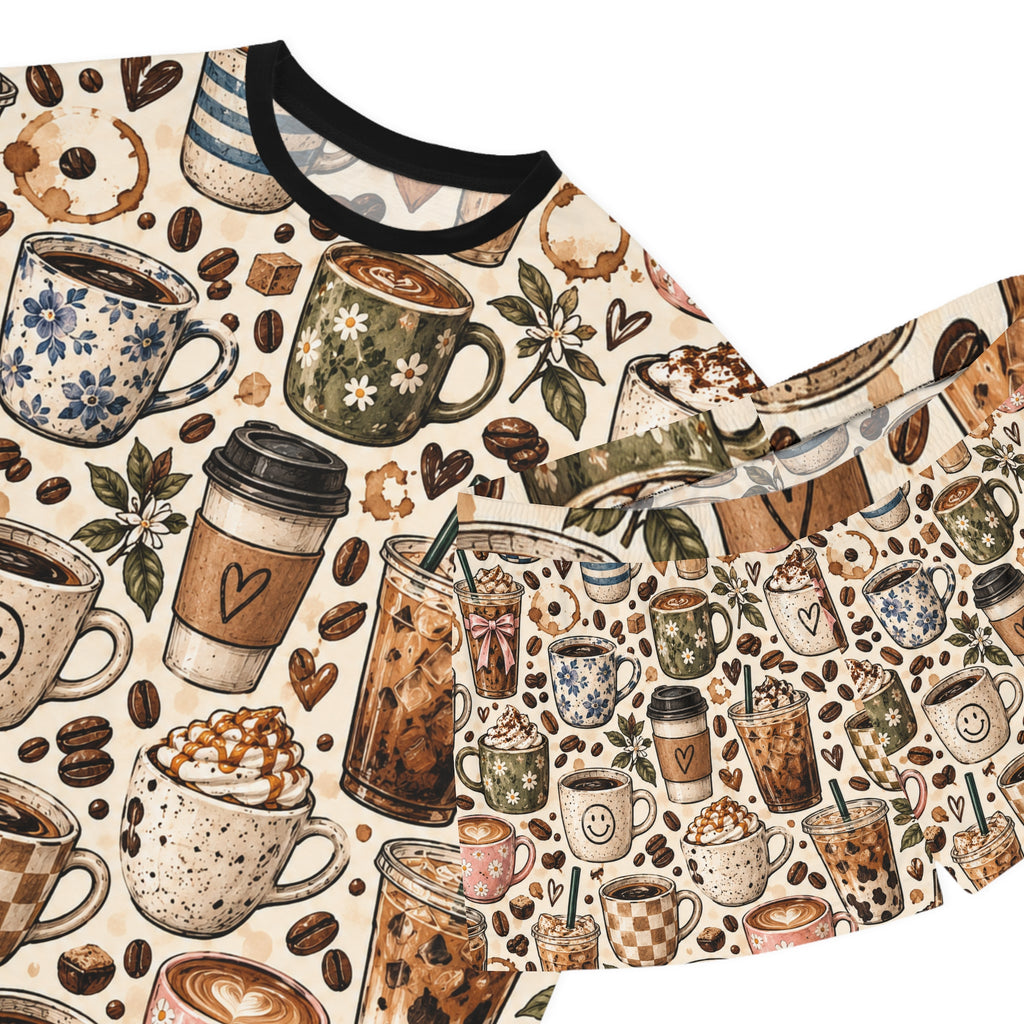Coffee Lover Women’s Short Pajama Set — Cute Mug & Latte All-Over Print
