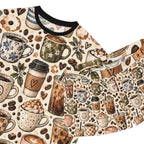 Coffee Lover Women’s Short Pajama Set — Cute Mug & Latte All-Over Print