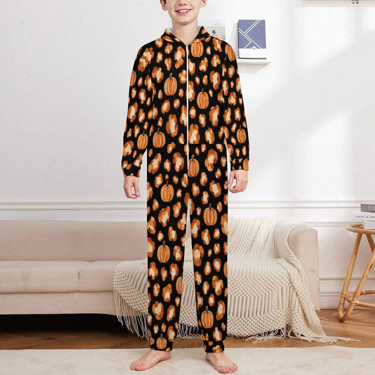 250gsm Flannel Footless Zip up Kid Jumpsuit Pajamas(All-Over Printing)