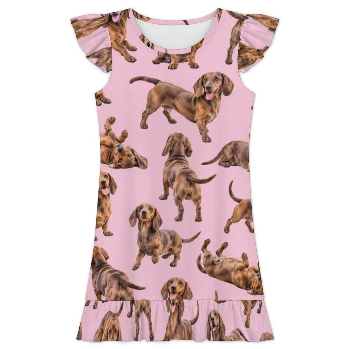 Dog Lover, Pet Owner,  Girls Short Sleeve Ruffle Nightgown(All-Over Printing)