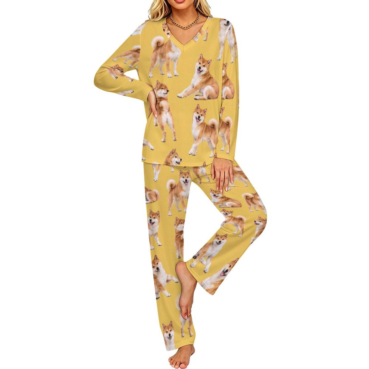 Dog Lover, Pet Owner,  V-Neck Pajama Set(All-Over Printing)