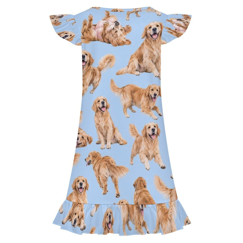 200gsm Girls Short Sleeve Ruffle Nightgown(All-Over Printing)