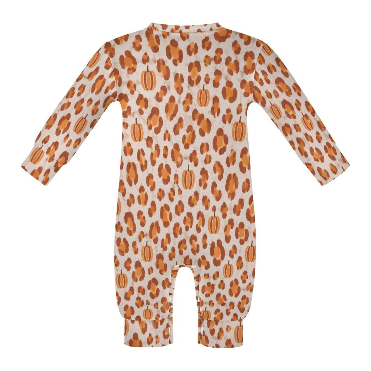 Pumpkin Leopard Print, Cotton Long Sleeve Infant Bodysuit (All-Over Printing)