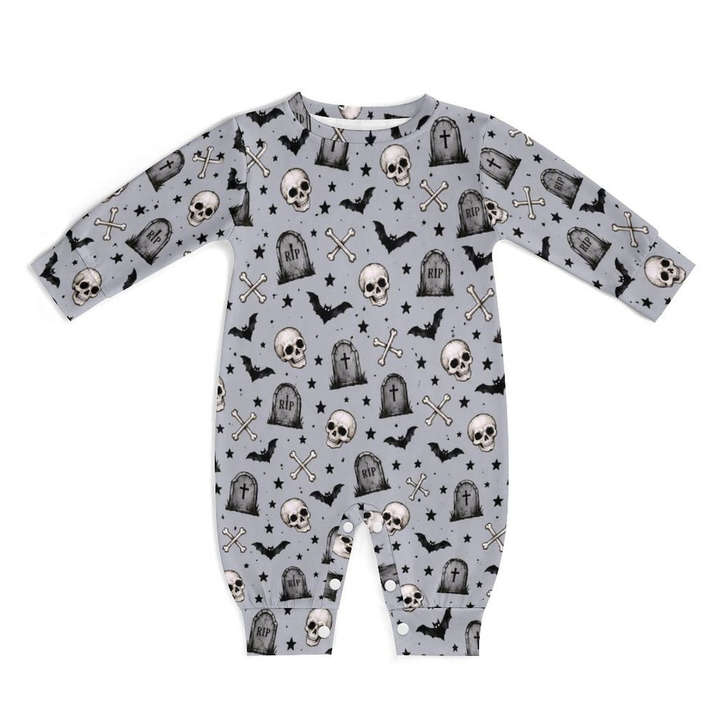 Skeleton themed, Cotton Long Sleeve Infant Bodysuit (All-Over Printing)