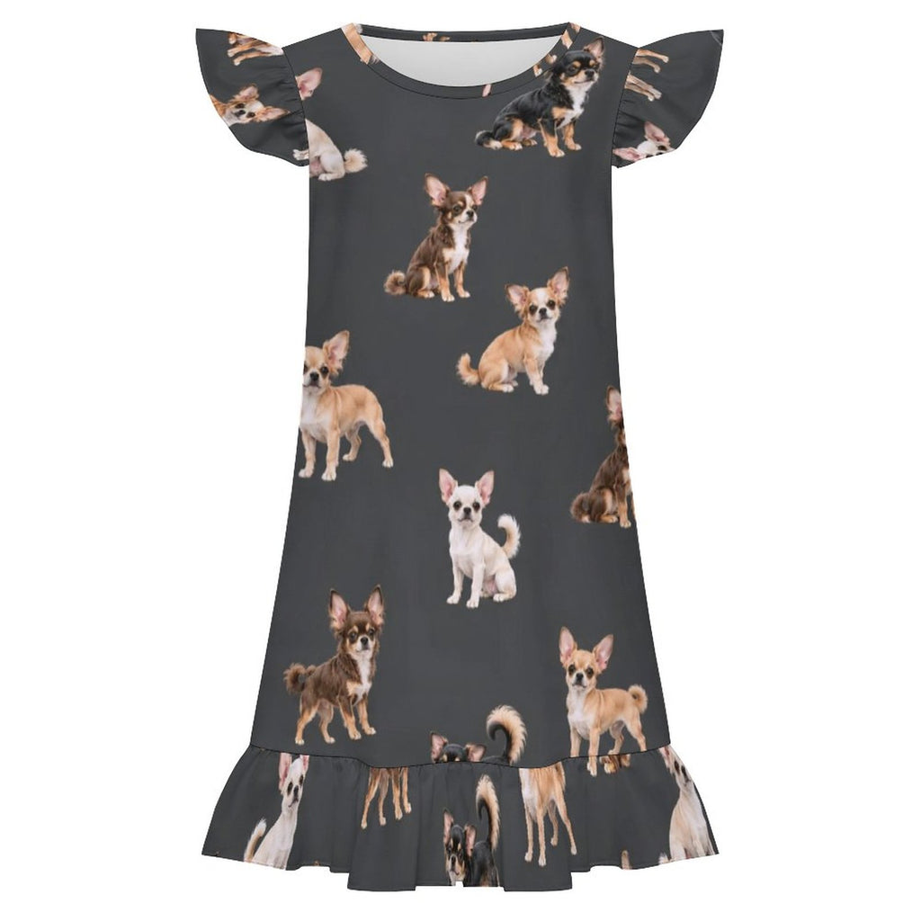 200gsm Girls Short Sleeve Ruffle Nightgown(All-Over Printing)