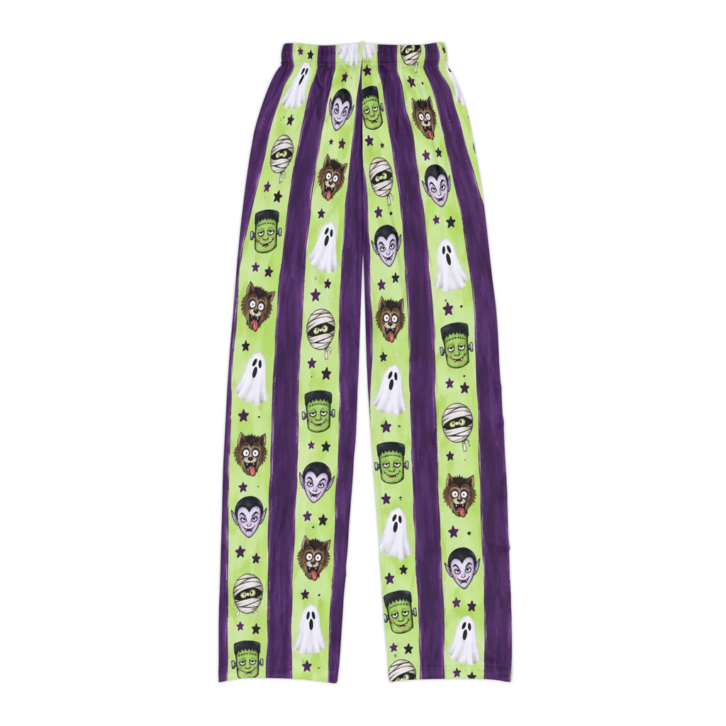 Kids Halloween Lounge Pants — Green Monster Stripe Pajama Bottoms
