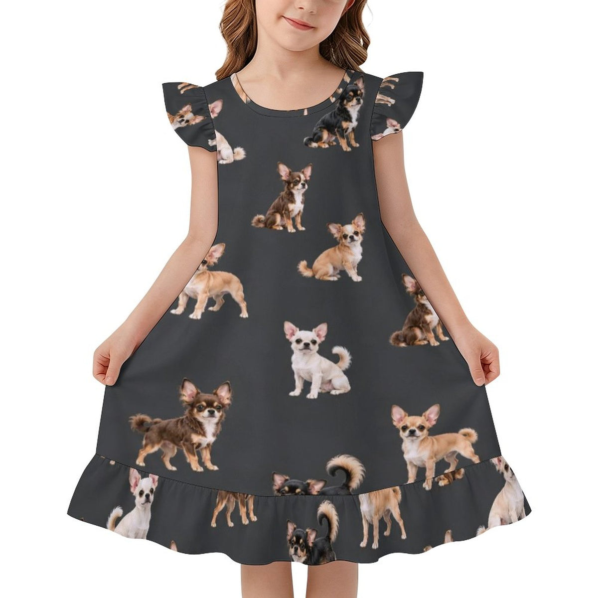 200gsm Girls Short Sleeve Ruffle Nightgown(All-Over Printing)