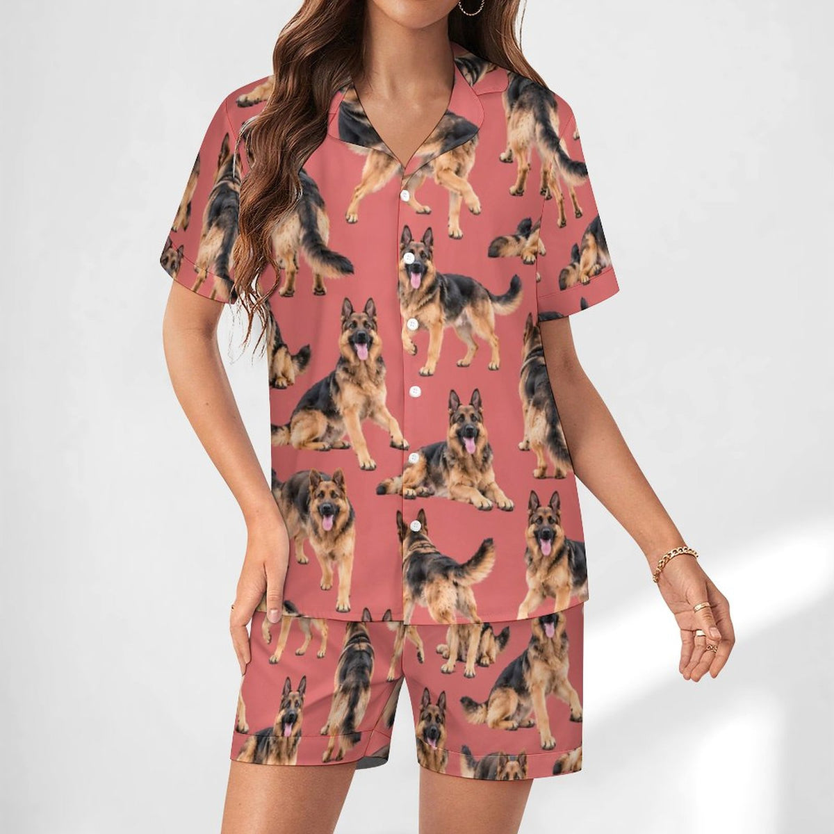 Women's Satin Cuban Collar Pajama Set(All-Over Printing)