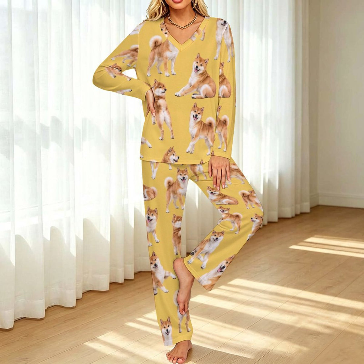 Dog Lover, Pet Owner,  V-Neck Pajama Set(All-Over Printing)