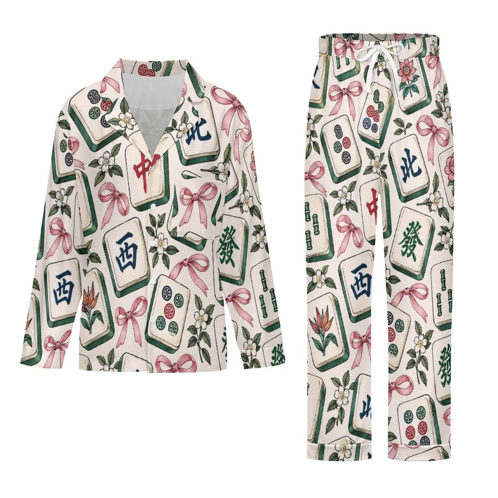 Mahjong tiles, Women's Cuban Collar Pajama Set
