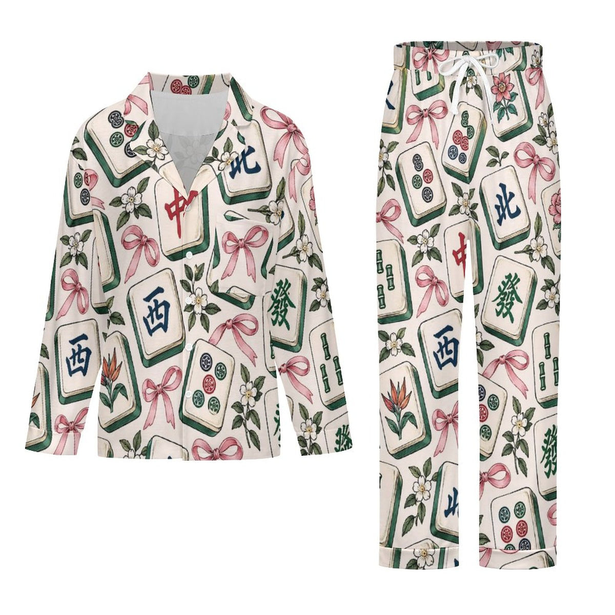 Mahjong tiles, Women's Cuban Collar Pajama Set