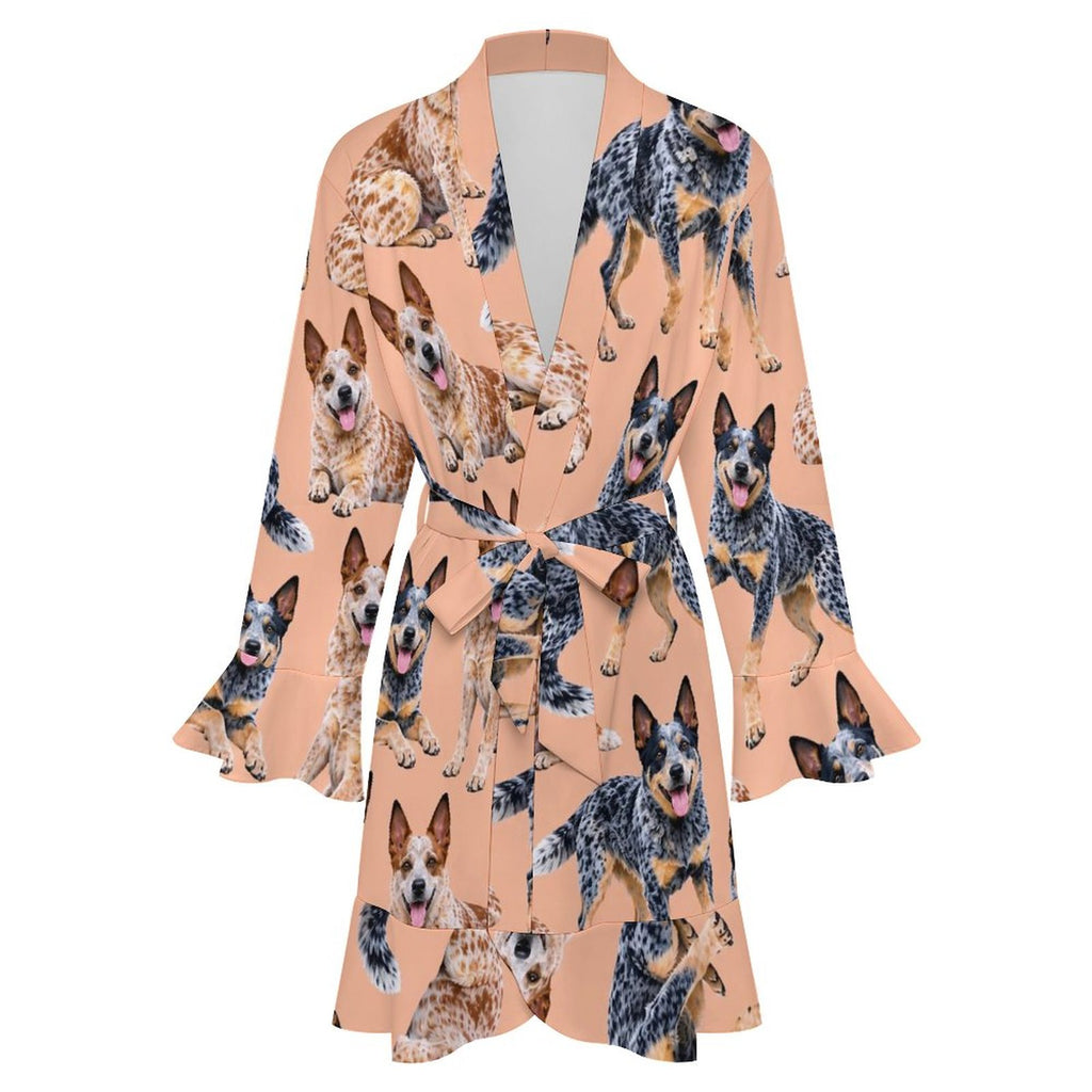 120gsm Women's Ruffle Long Sleeve Robe(All-Over Printing)