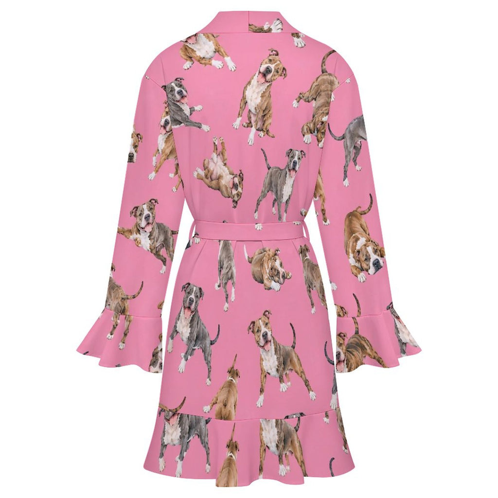 Dog Lover, Pet Owner,  Women's Ruffle Long Sleeve Robe(All-Over Printing)