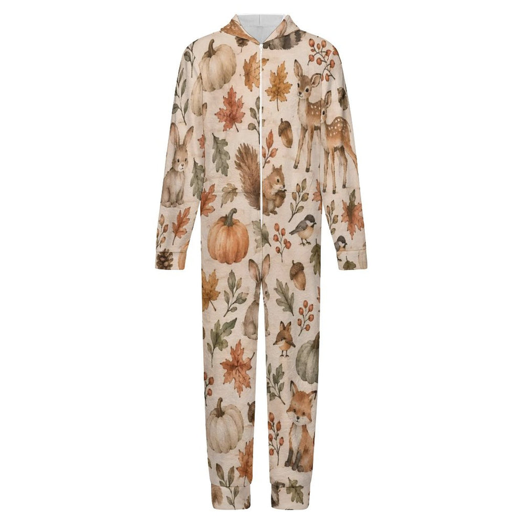 Autumn, Flannel Footless Zip up Kid Jumpsuit Pajamas(All-Over Printing)
