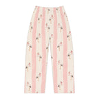 Stork Print Women's Pajama Pants — Blue & Cream Striped Lounge Sleepwear
