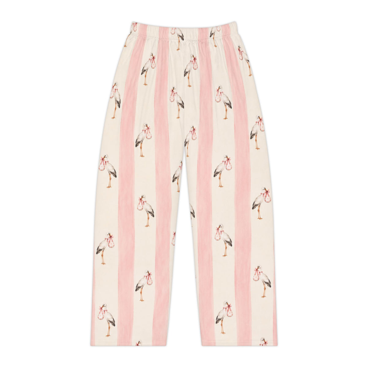 Stork Print Women's Pajama Pants — Blue & Cream Striped Lounge Sleepwear