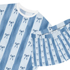 Blue Striped Bow Pattern Pajama Set | Women's Short PJ Set