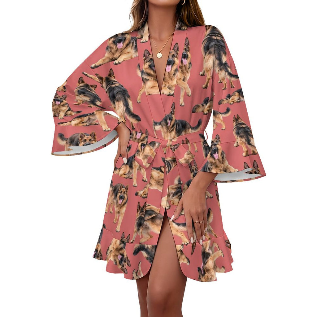 Dog Lover, Pet Owner,  Women's Ruffle Long Sleeve Robe(All-Over Printing)