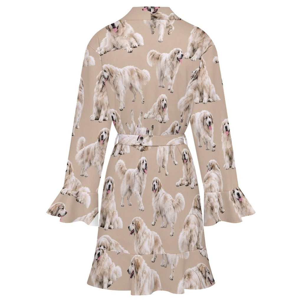 120gsm Women's Ruffle Long Sleeve Robe(All-Over Printing)
