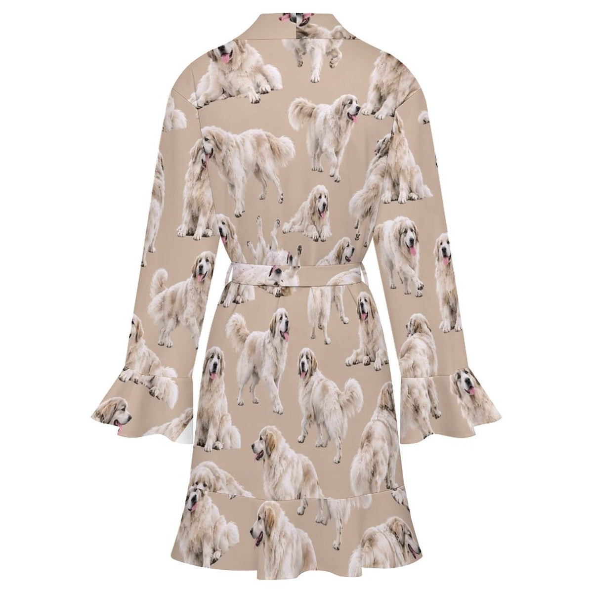 120gsm Women's Ruffle Long Sleeve Robe(All-Over Printing)