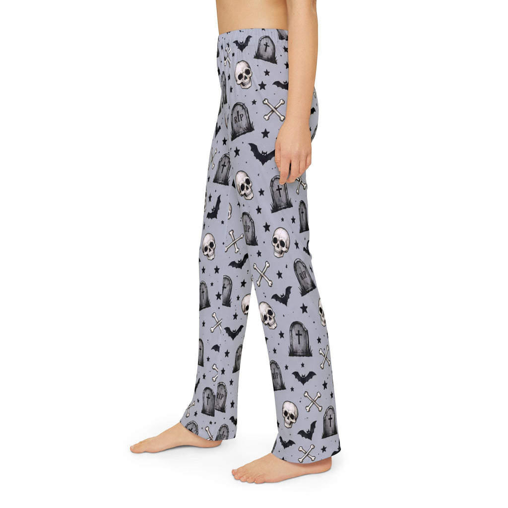 Kids Halloween Lounge Pants — Spooky Skulls & Bats All-Over Print
