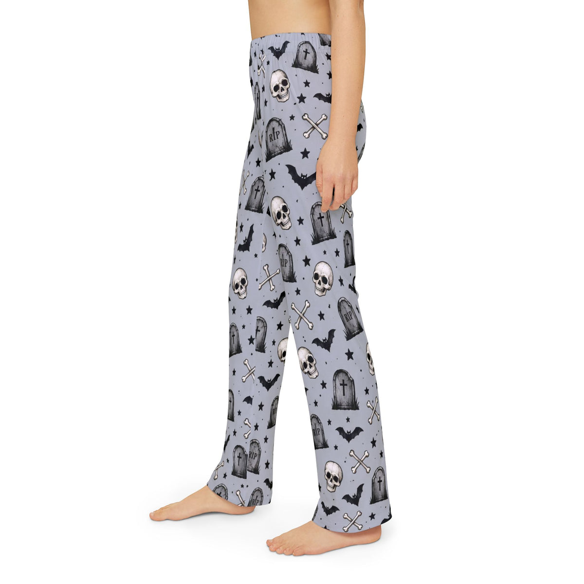 Kids Halloween Lounge Pants — Spooky Skulls & Bats All-Over Print