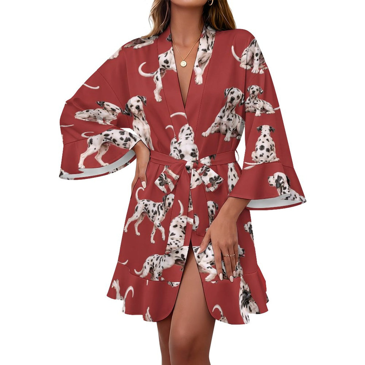 120gsm Women's Ruffle Long Sleeve Robe(All-Over Printing)