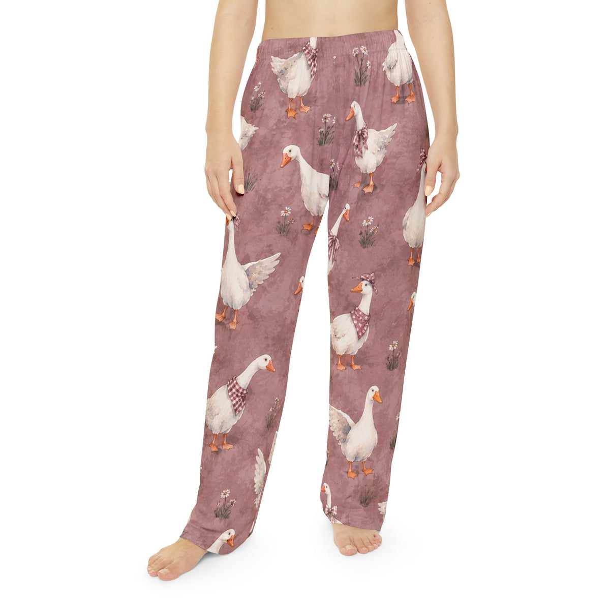 Goose Print Women's Pajama Pants — Cozy Pink All-Over-Print Sleepwear