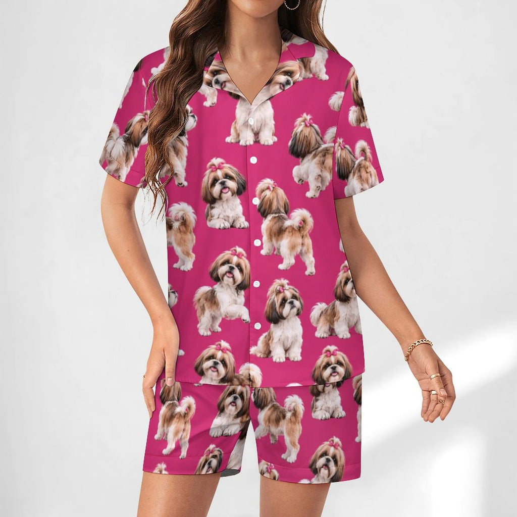 Women's Satin Cuban Collar Pajama Set(All-Over Printing)