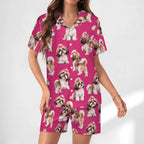 Women's Satin Cuban Collar Pajama Set(All-Over Printing)