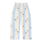 Stork Print Women's Pajama Pants — Blue & Cream Striped Lounge Sleepwear
