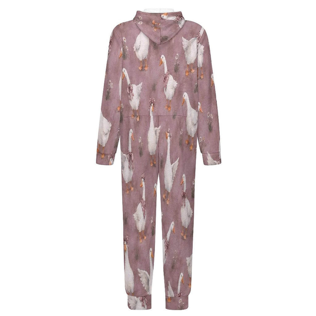 Silly Goose, Mauve 
250gsm Flannel Footless Zip up Kid Jumpsuit Pajamas(All-Over Printing)