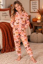 Fall Bows, 250gsm Flannel Footless Zip up Kid Jumpsuit Pajamas(All-Over Printing)