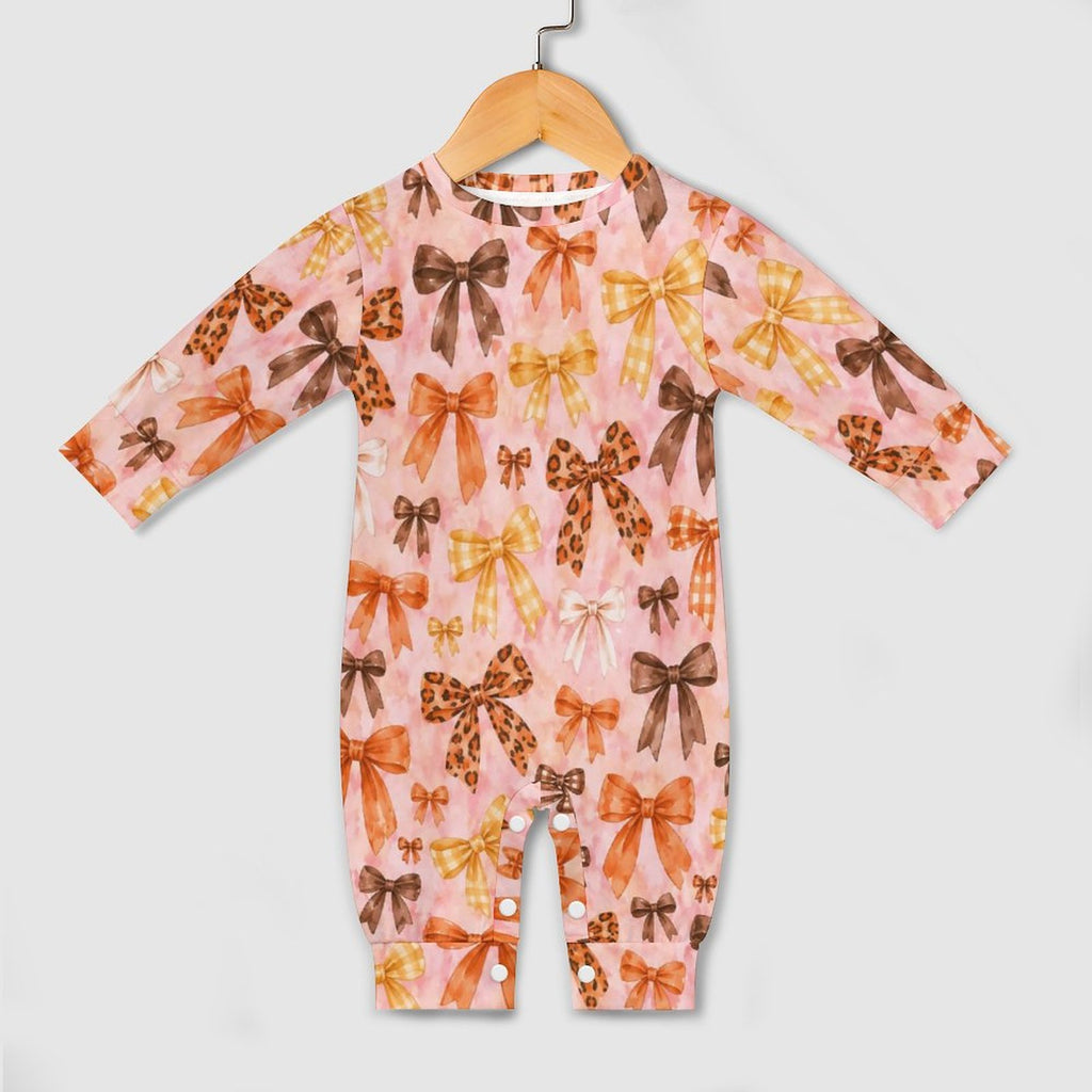 Fall Bows, Cotton Long Sleeve Infant Bodysuit (All-Over Printing)