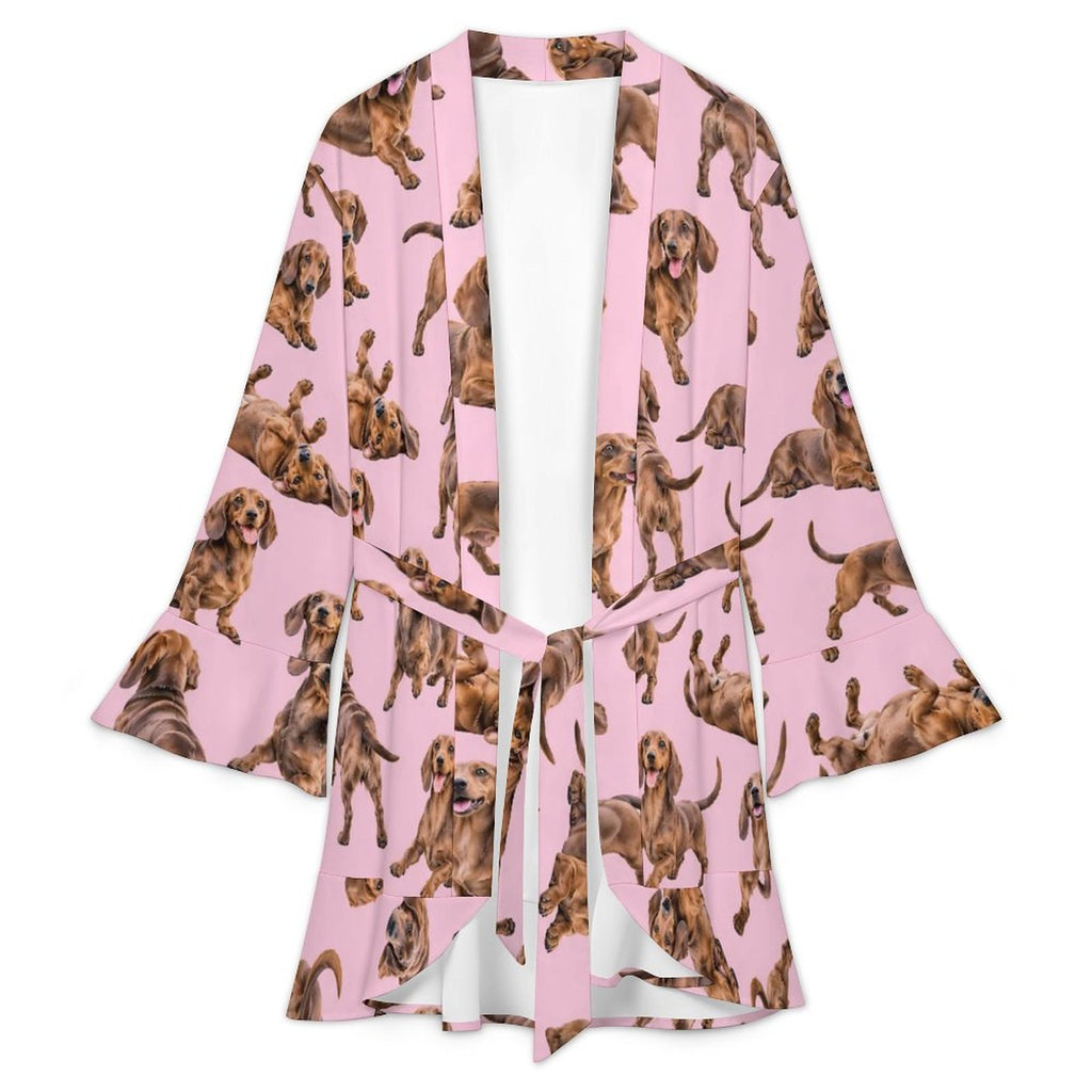 120gsm Women's Ruffle Long Sleeve Robe(All-Over Printing)
