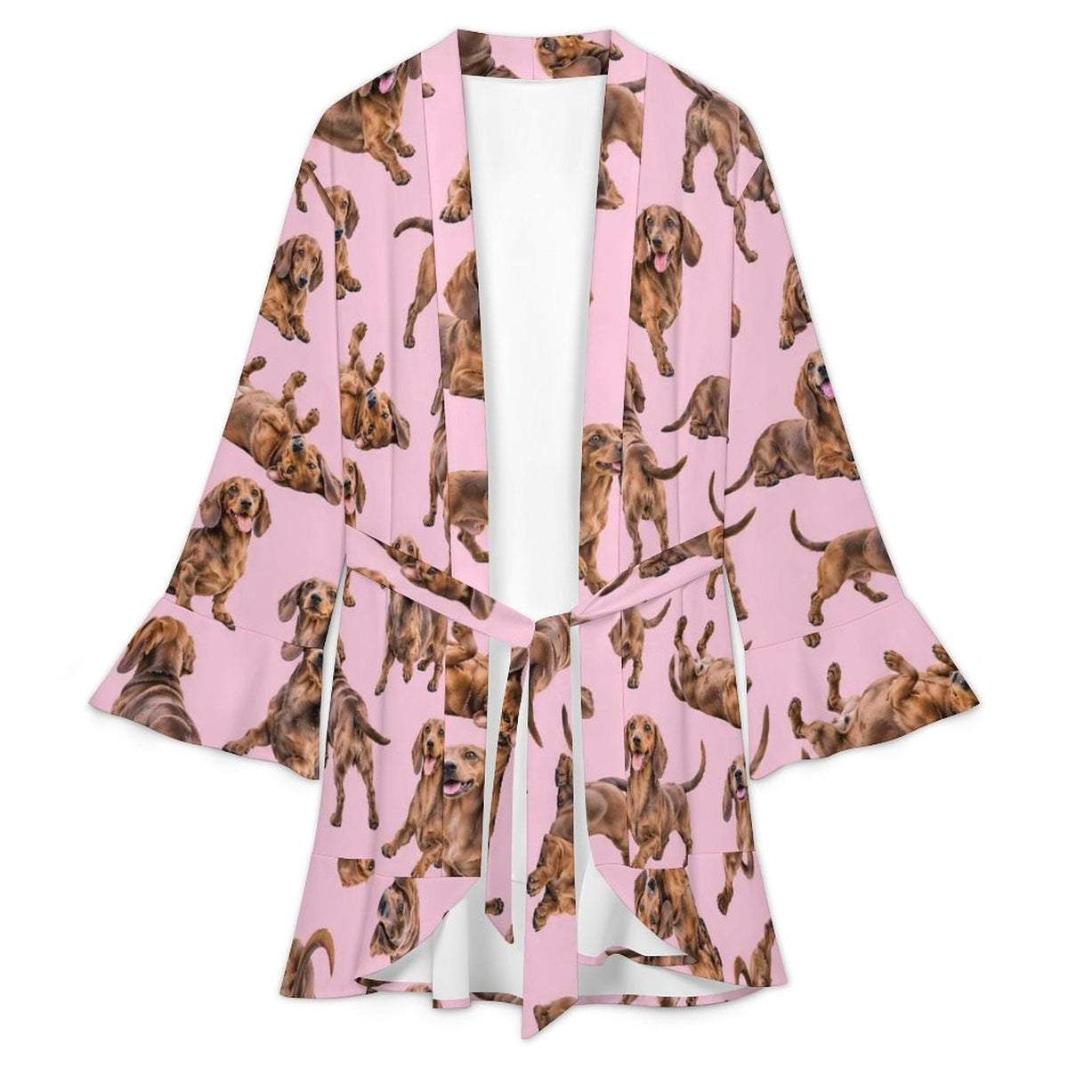 120gsm Women's Ruffle Long Sleeve Robe(All-Over Printing)