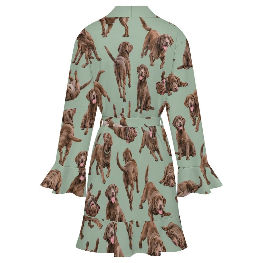120gsm Women's Ruffle Long Sleeve Robe(All-Over Printing)