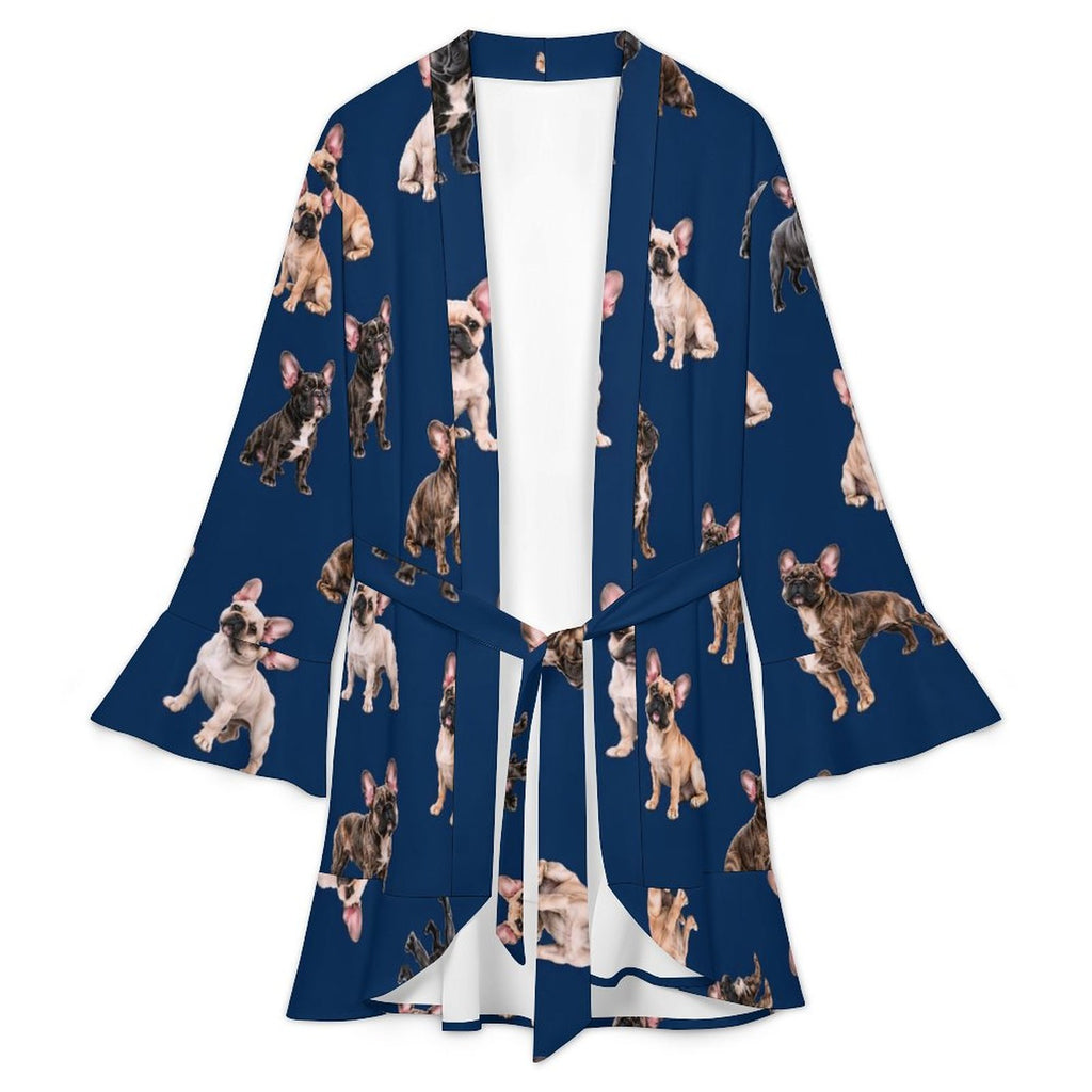 120gsm Women's Ruffle Long Sleeve Robe(All-Over Printing)
