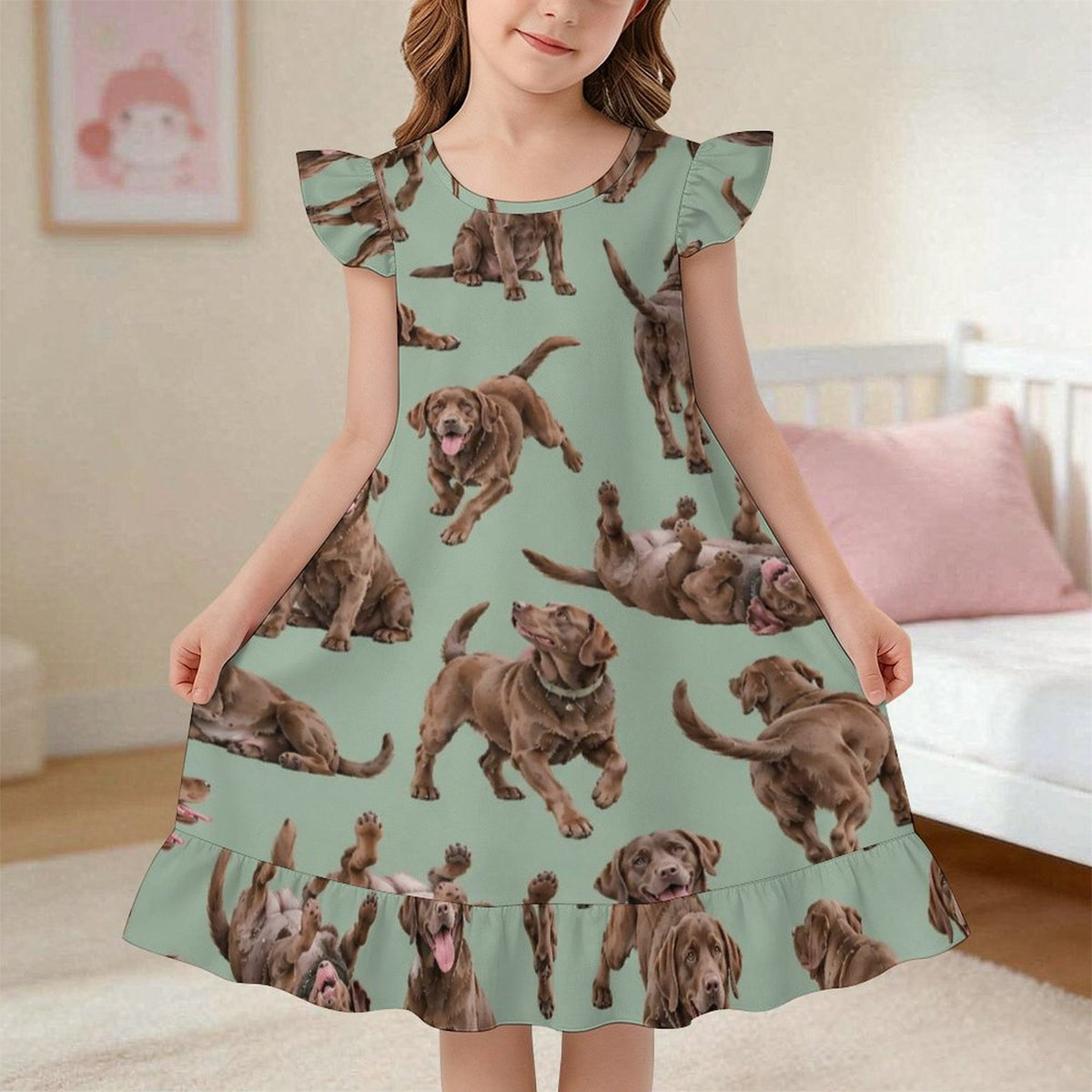 Dog Lover, Pet Owner,  Girls Short Sleeve Ruffle Nightgown(All-Over Printing)