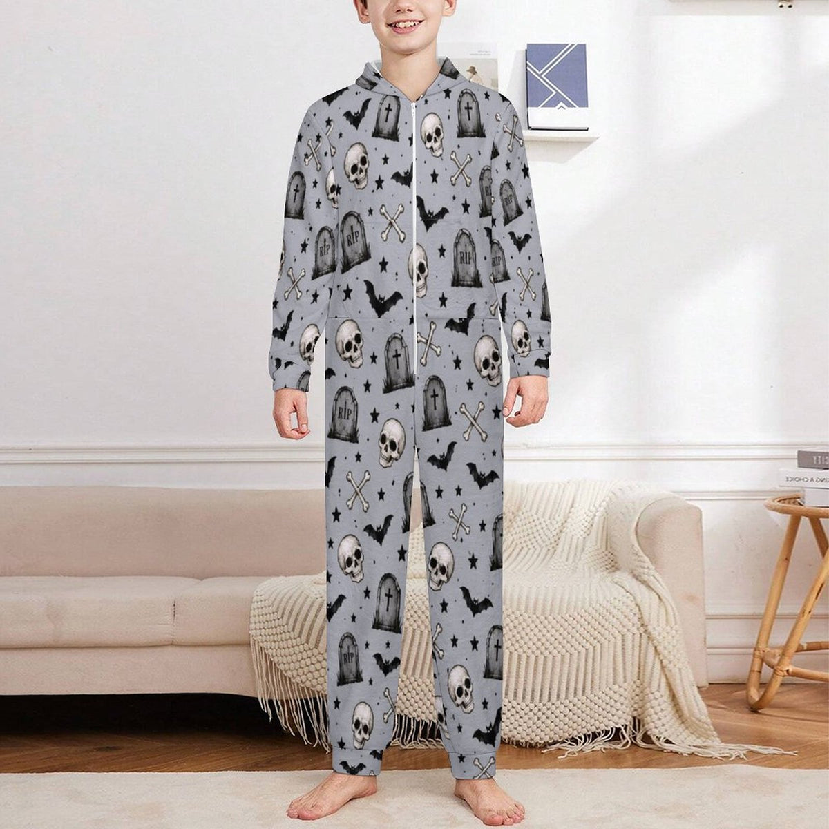 250gsm Flannel Footless Zip up Kid Jumpsuit Pajamas(All-Over Printing)
