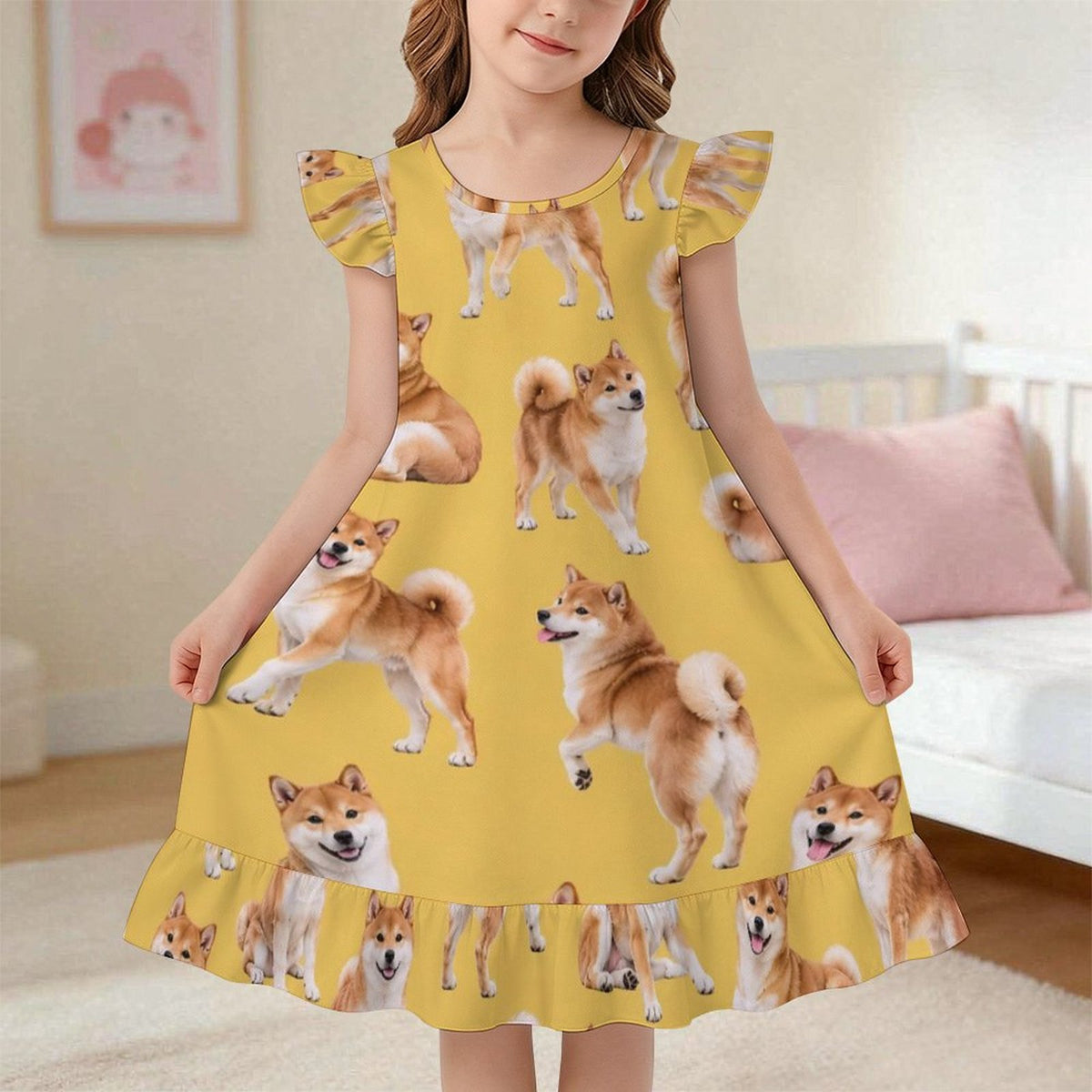 200gsm Girls Short Sleeve Ruffle Nightgown(All-Over Printing)