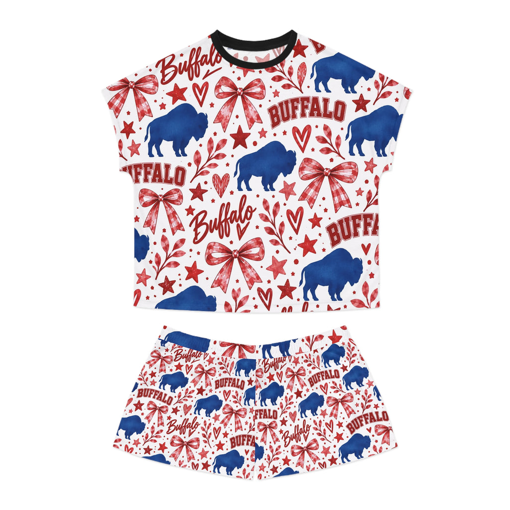 Buffalo Pattern Women's Short Pajama Set – Red White Blue Holiday Sleepwear