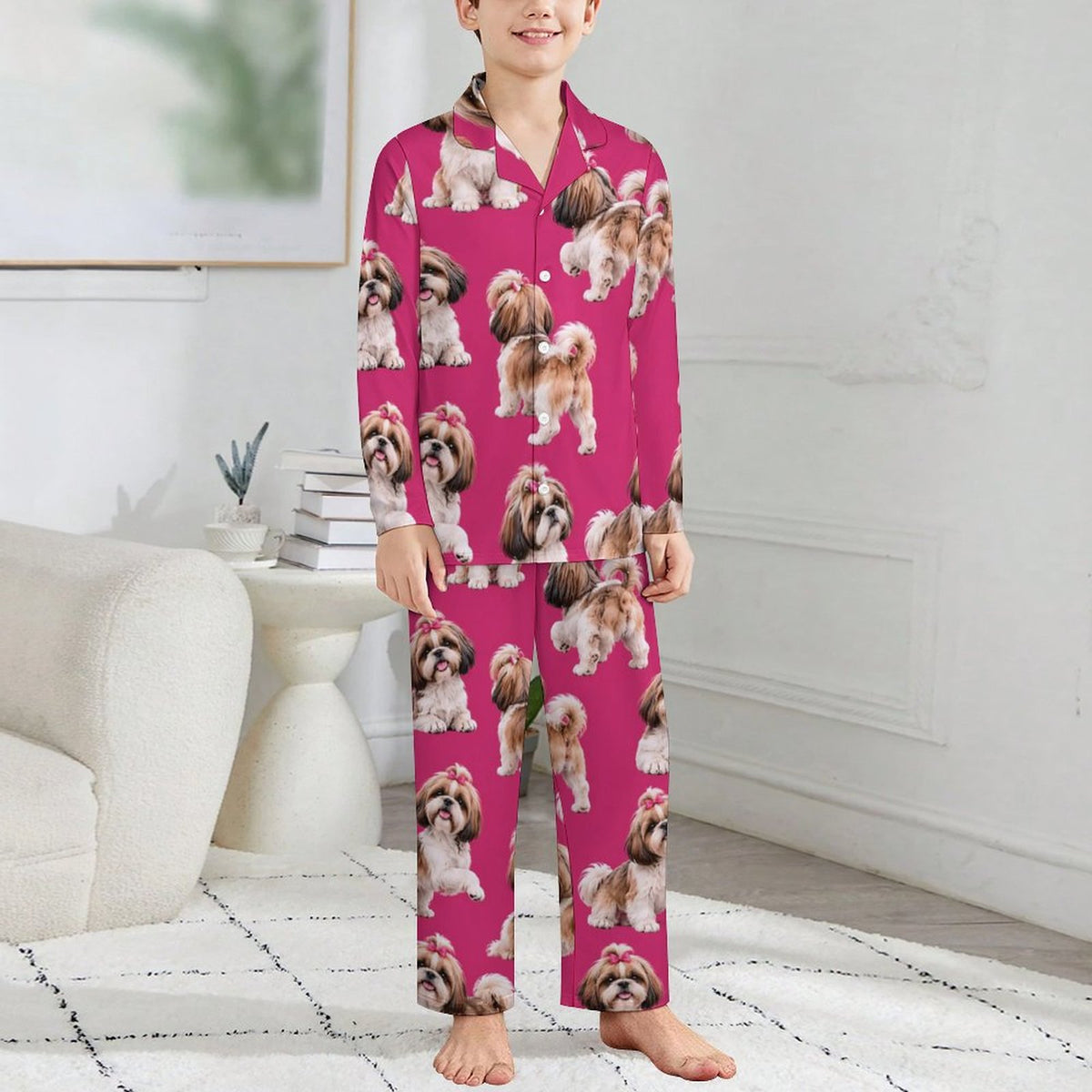 Sit, Stay, Slay in fushia, Long Sleeve Kid Pajama Set