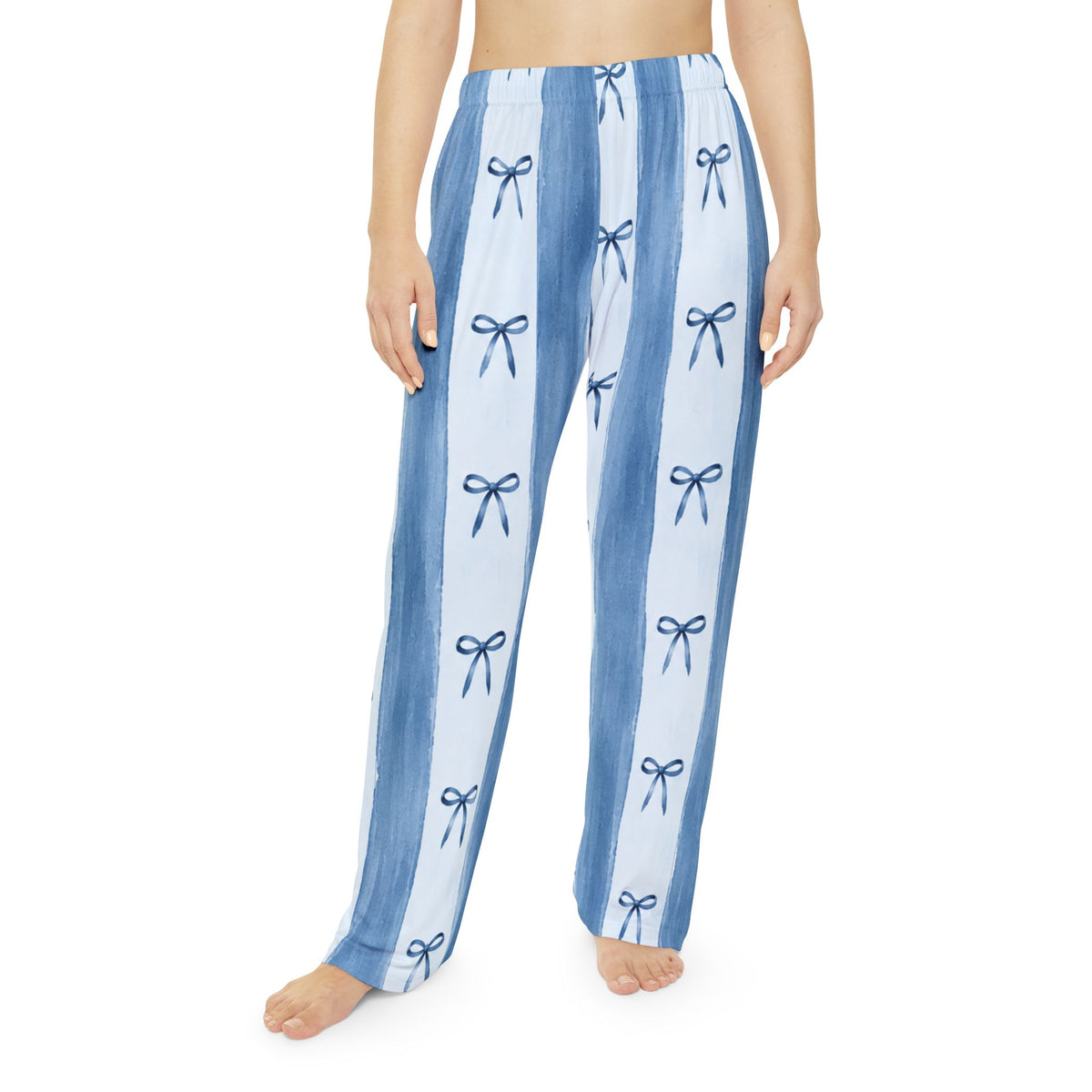 Blue Striped Bow Pattern Pajama Pants | Lounge Bottoms