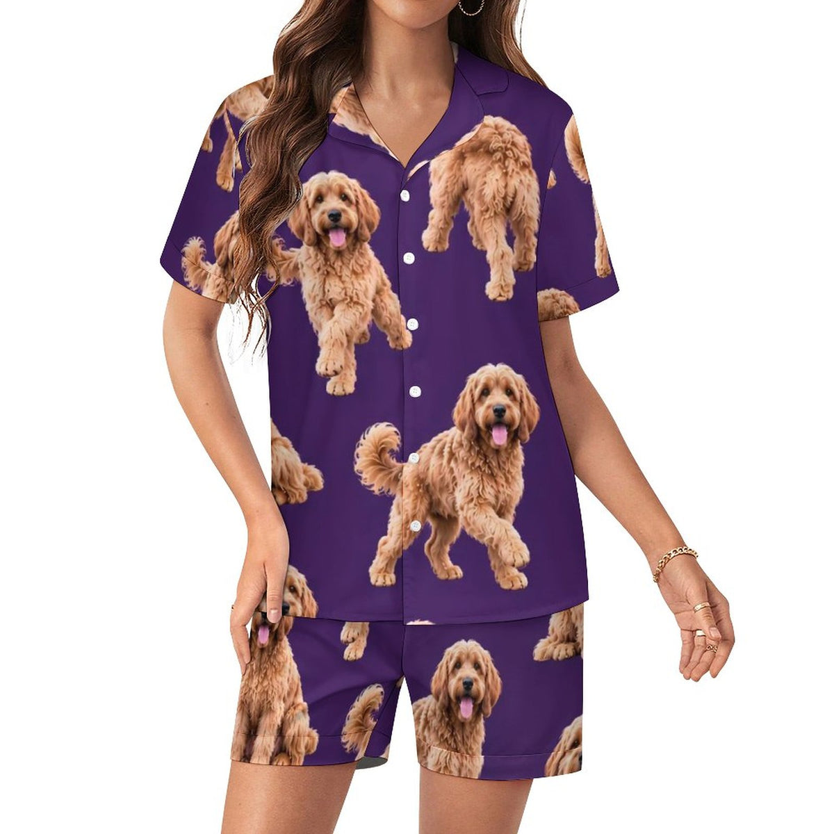 Women's Satin Cuban Collar Pajama Set(All-Over Printing)