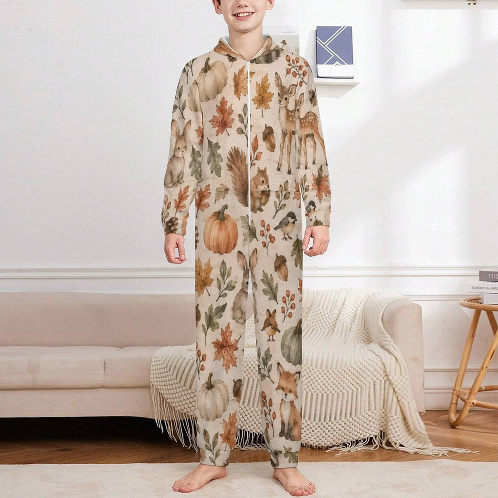 Autumn, Flannel Footless Zip up Kid Jumpsuit Pajamas(All-Over Printing)