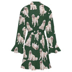 120gsm Women's Ruffle Long Sleeve Robe(All-Over Printing)