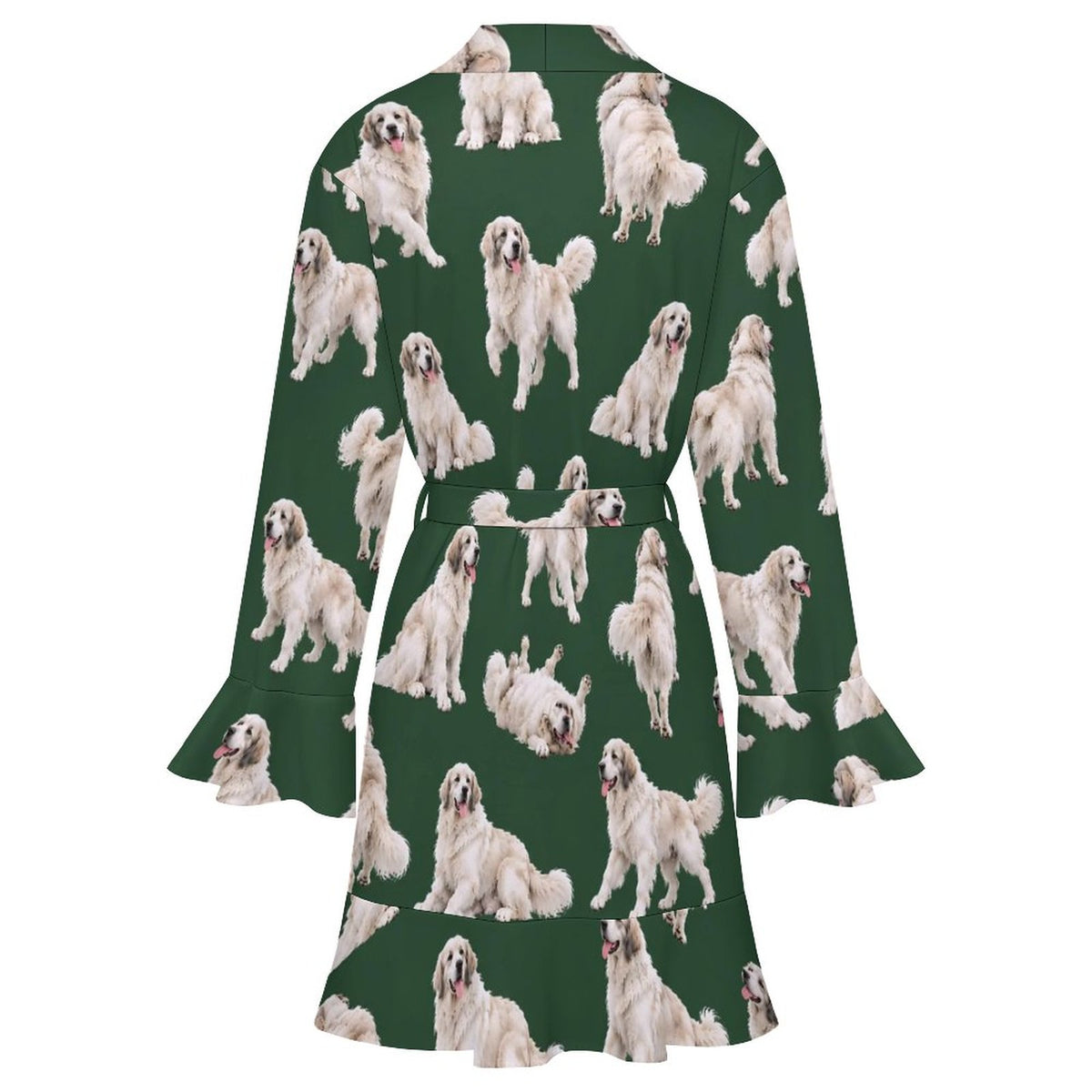 120gsm Women's Ruffle Long Sleeve Robe(All-Over Printing)