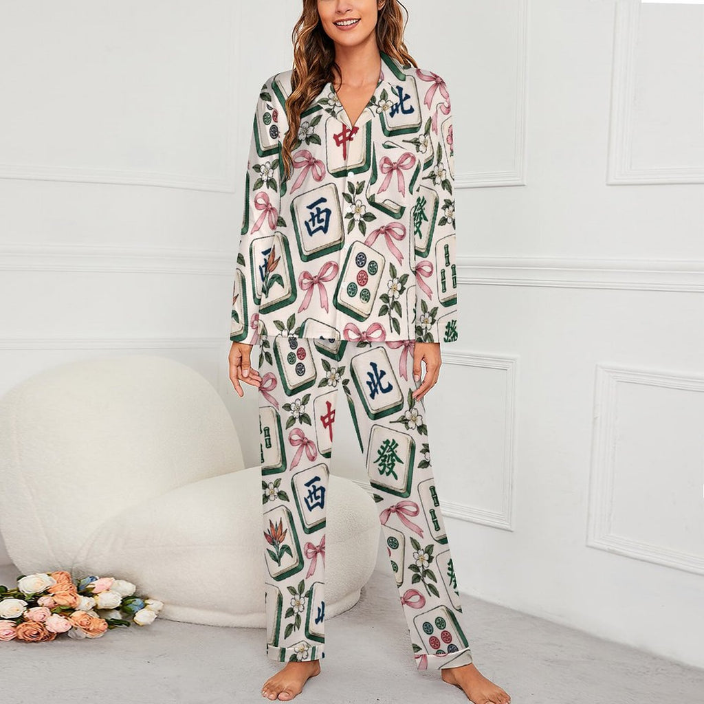Mahjong tiles, Women's Cuban Collar Pajama Set